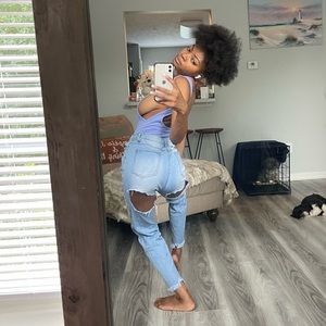 Baby Blue Super Distressed Boyfriend Jeans